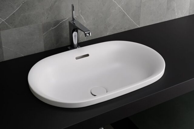 BMC Artificial Marble half vessel bowl, HV4062 with Ultra Surface counter, side view