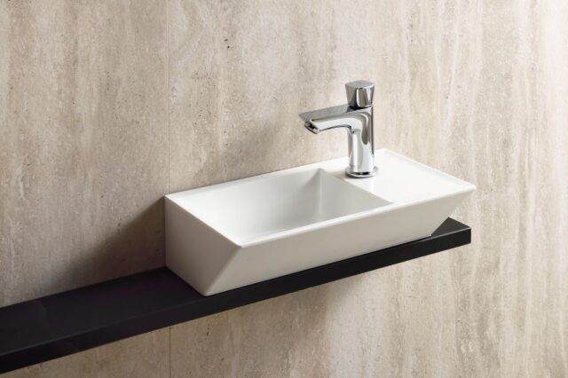 Wash-hand basin TO2036 made from BMC artificial marble, with 115mm width Ultra Surface counter