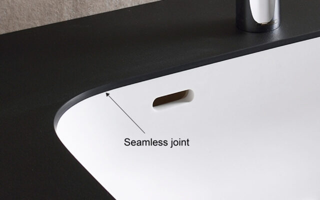 Seamless joint between under-mounted bowl UR3854 and Ultra Surface counter top