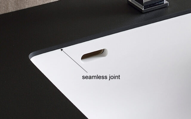 Seamless joint between under-mounted bowl US3046 and Ultra Surface counter top