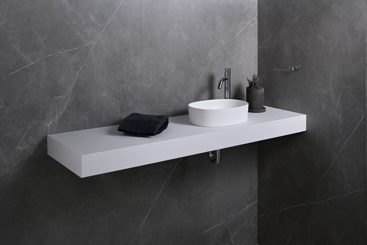 Luxury wash space with oval basin OP2230 made from BMC artificial marble and Ultra Surface counter top