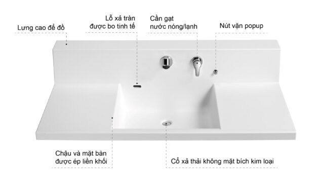 Mô tả chậu rửa mặt liền khối lưng cao DH