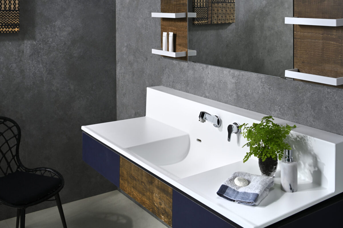 Chậu rửa mặt đá cẩm thạch nhân tạo BMC liền khối lưng cao mã DH từ Yoshimoto, Nhật Bản