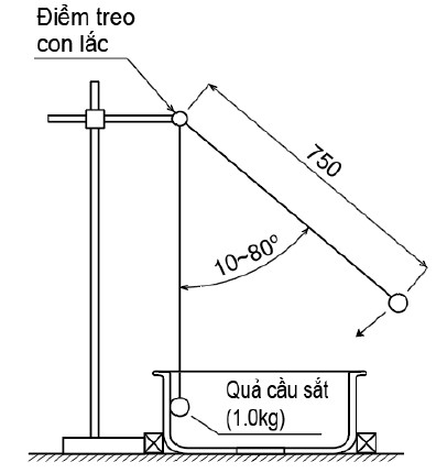 Mô tả thí nghiệm thả con lắc 1 KG từ góc nghiêng từ 10 đến 80 độ lên thành chậu rửa chén đá Yoshimoto