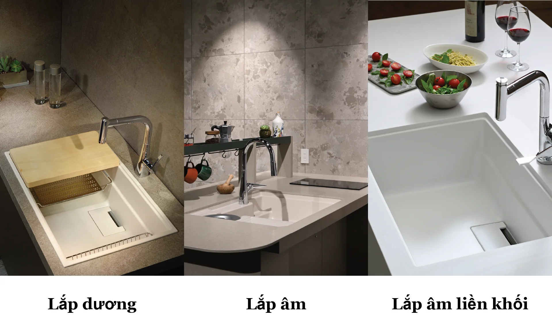 3 cách lắp chậ rửa chén vào mặt đá bếp