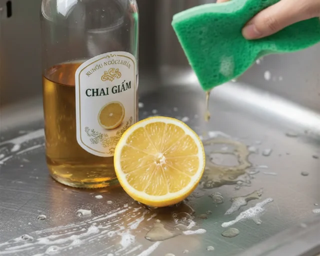 Tẩy cặn canxi bằng giấm và chanh đơn giản