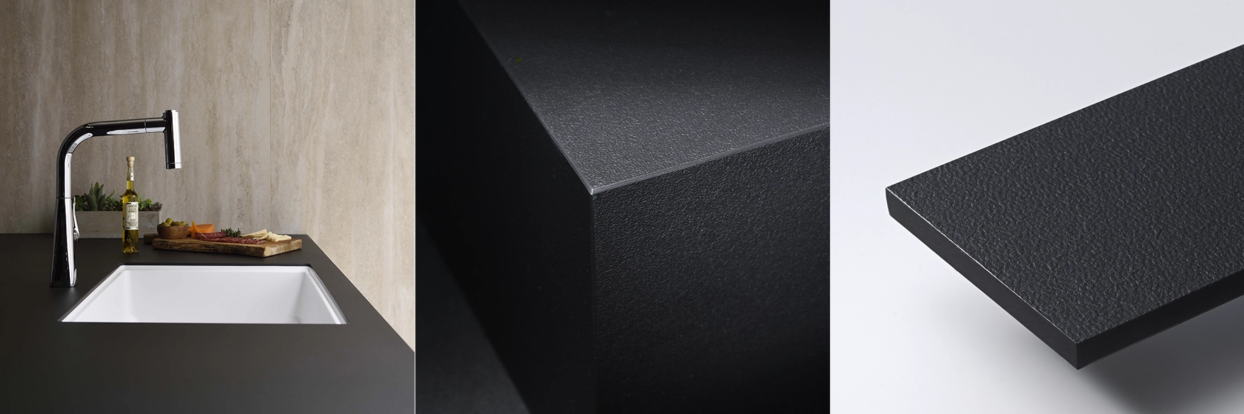 Bếp bán đảo từ vật liệu Ultra Surface màu đen sang trọng